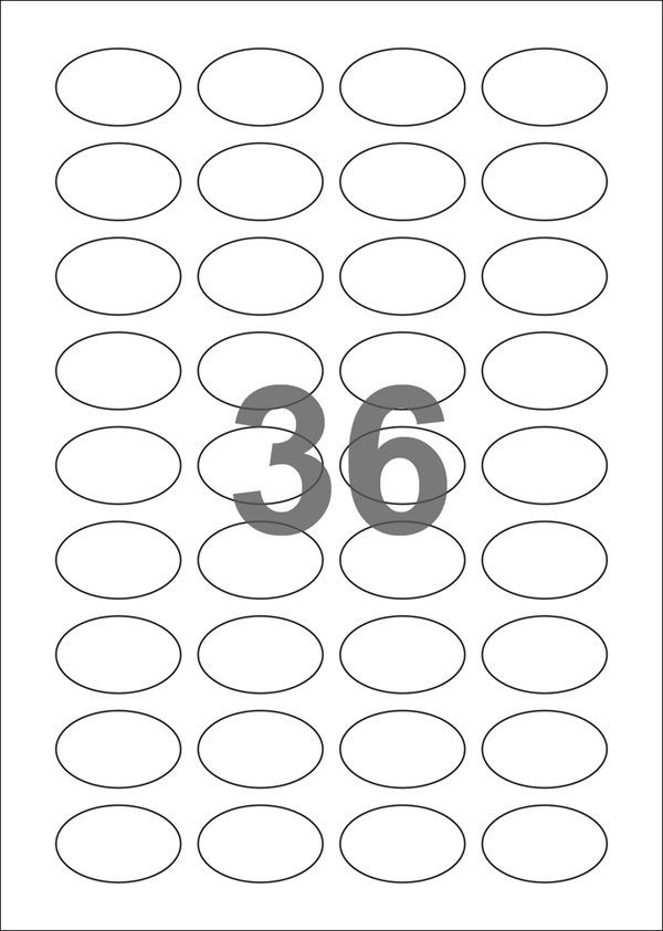 A4-etiketter, ovale, 36 stansade etiketter/ark, 40,0 x 25,0 mm, transparent, 50 ark